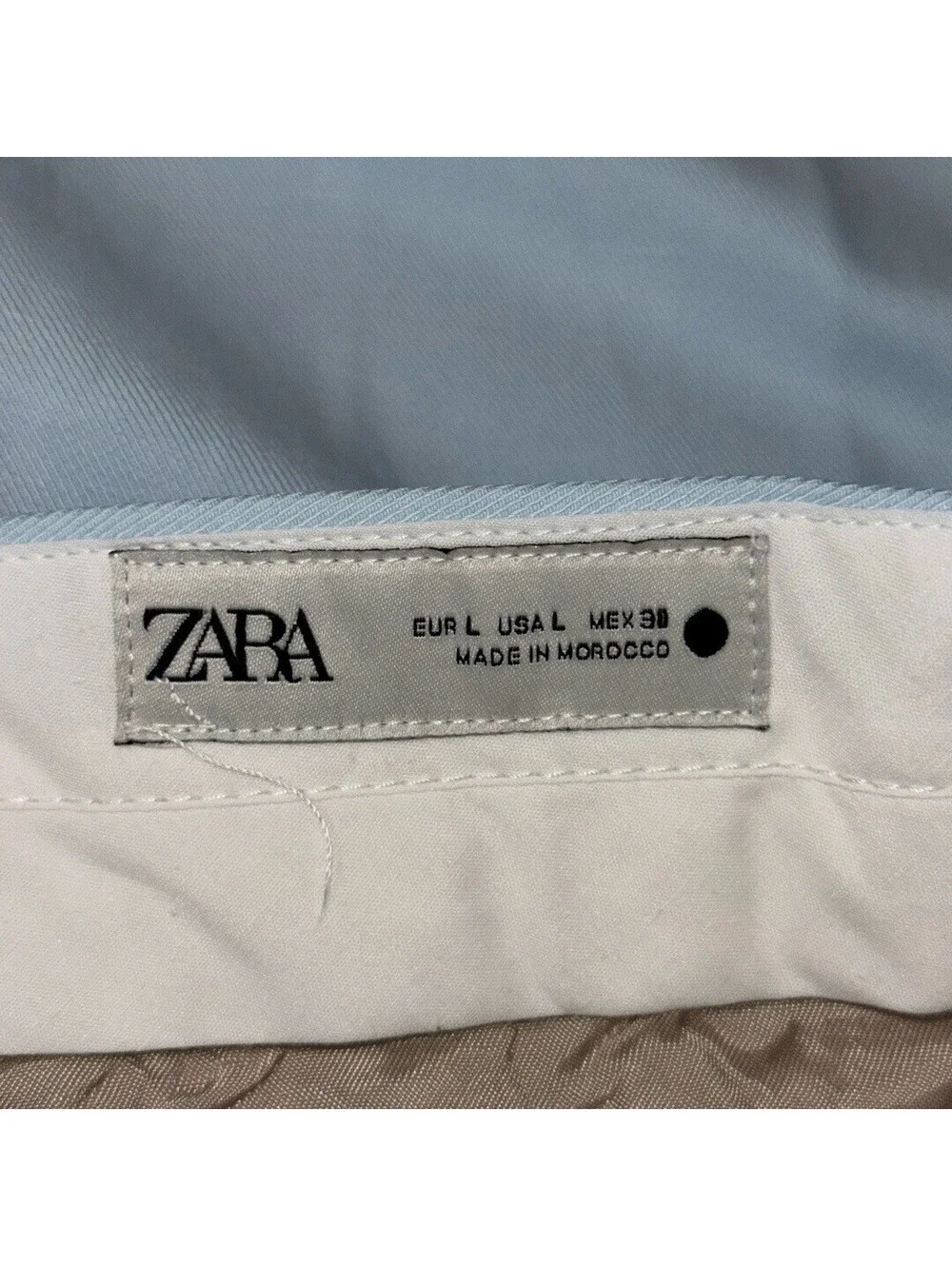 ZARA NWT ZW COLLECTION LINEN BLEND STRAIGHT FIT PANTS IN BLUE-SIZE LARGE